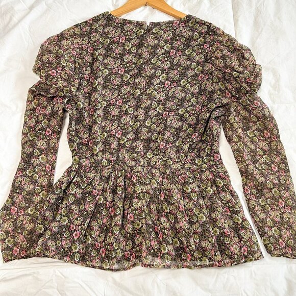 NWOT Walter Baker Rita Floral Wrap Peplum Top Brown Pink Green Size Large - Picture 12 of 12